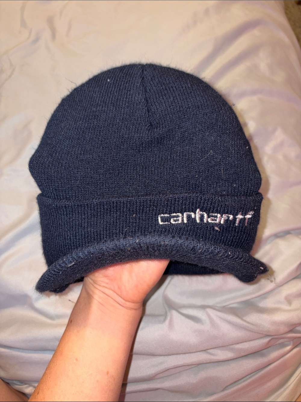 Carhartt Dark Navy Brimmed Knit Beanie with Logo